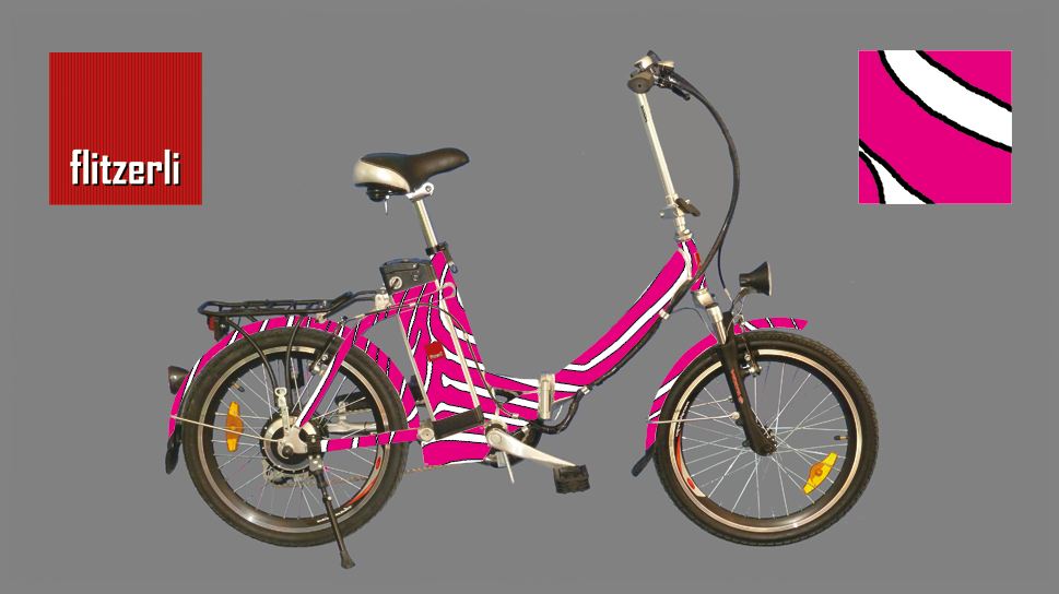 Das klappbare flitzerli eBike f3 FUCHSIA KAJAL ZEBRA DESIGN