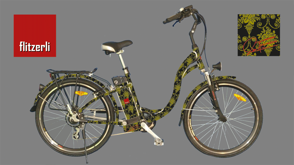 Ex-Miss-Schweiz 1999 und TV-Moderatorin Anita Buri designt jetzt flitzerli e-Bikes: "Ich stehe total auf den Retro-Style und auf Schlösser, deshalb sieht mein flitzerli e-Bike so aus."